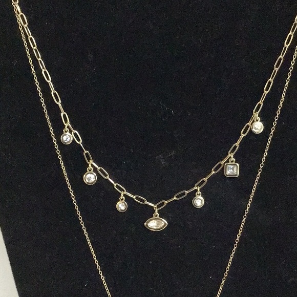 Women's Nine West Gold Tone 2 Layer Crystal Pendent Necklace - Picture 2 of 8